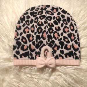 KATE SPADE Cheetah Print Knit Beanie with Bow